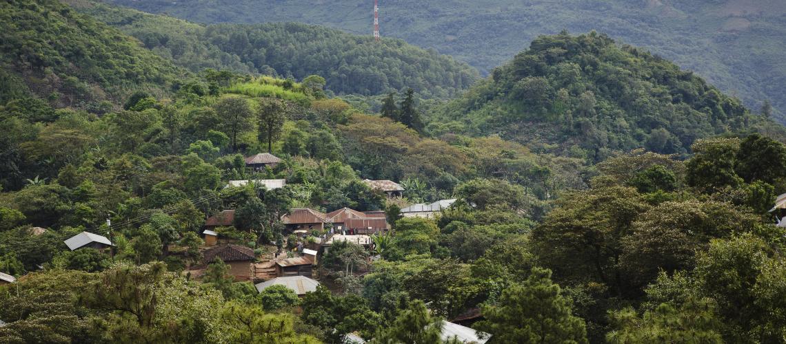 Small village in lush hill range