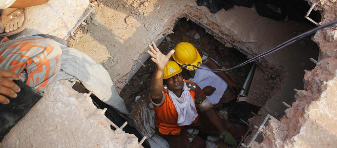 People in a ruined building